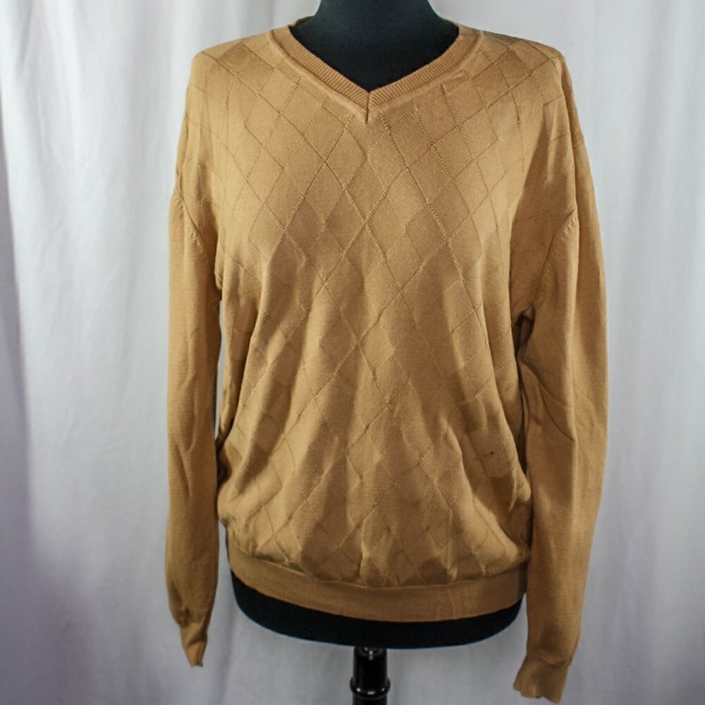 Alex Stevens Sweater V Neck Cotton Diamond Weave Size L